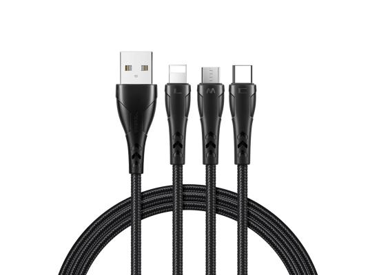 Mcdodo CA-6960 Mamba Series 3IN1 Lightning + Micro USB + Type-C Cable 1.2M - Black
